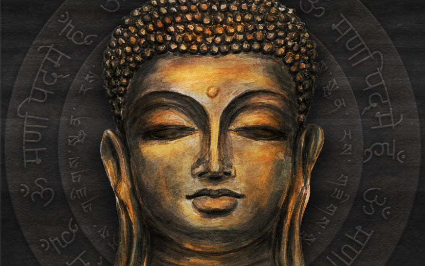 Golden Buddha Script Halo Wall Mural in your room — zoomed
