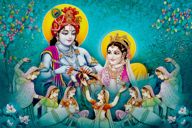 Lord Radhe Krishna and Gopis Wall mural