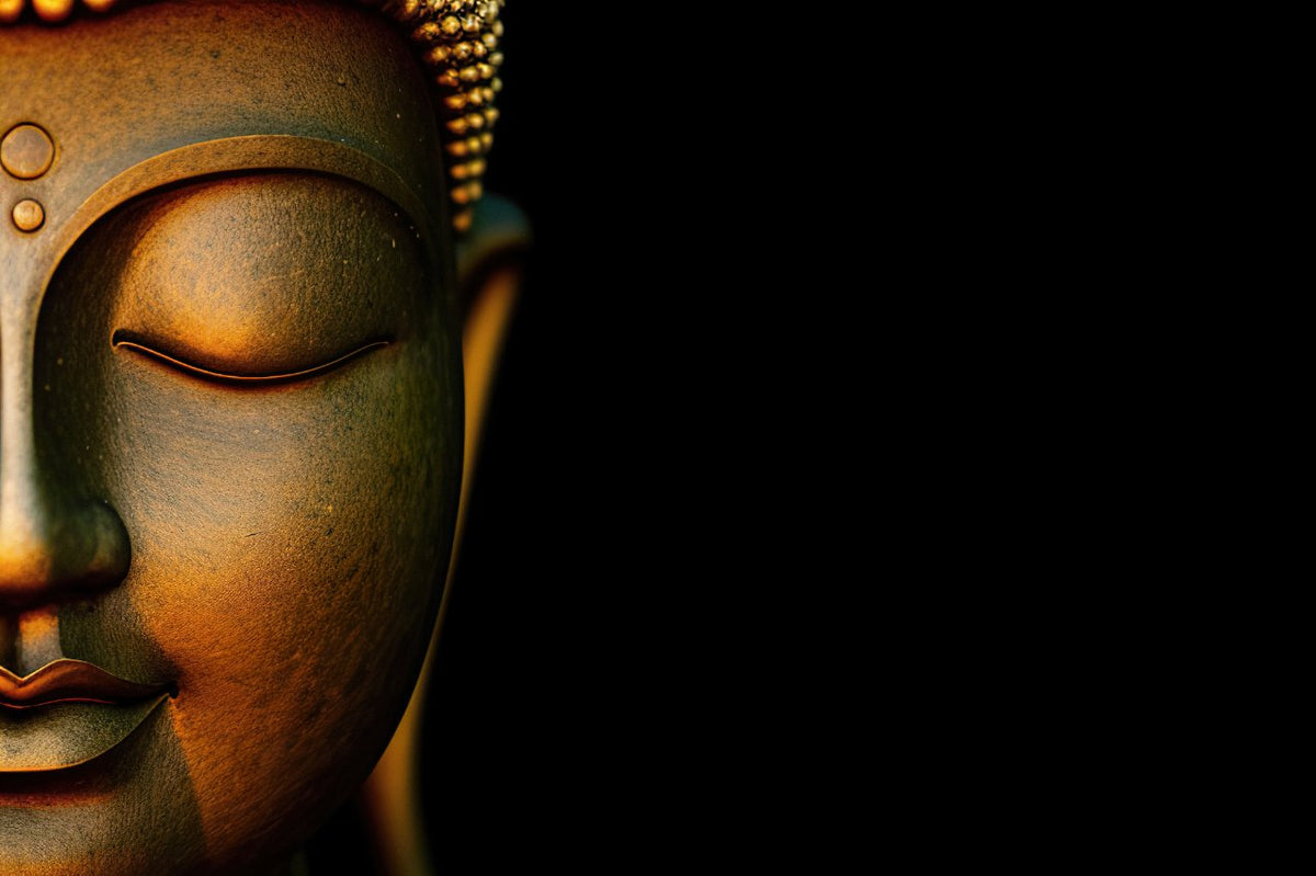 Serene Buddha Sculpted Portrait Wall Mural in your room — zoomed