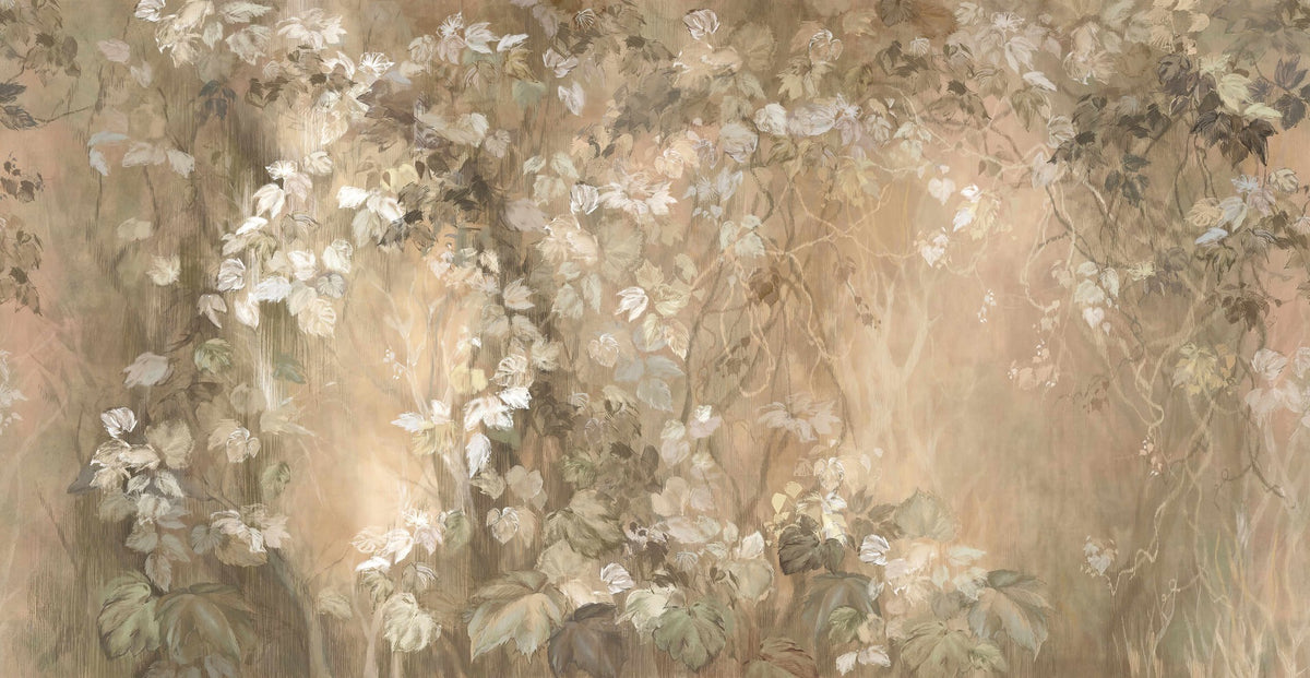 Mystic Branches Light Brown Wall Mural in your room — zoomed