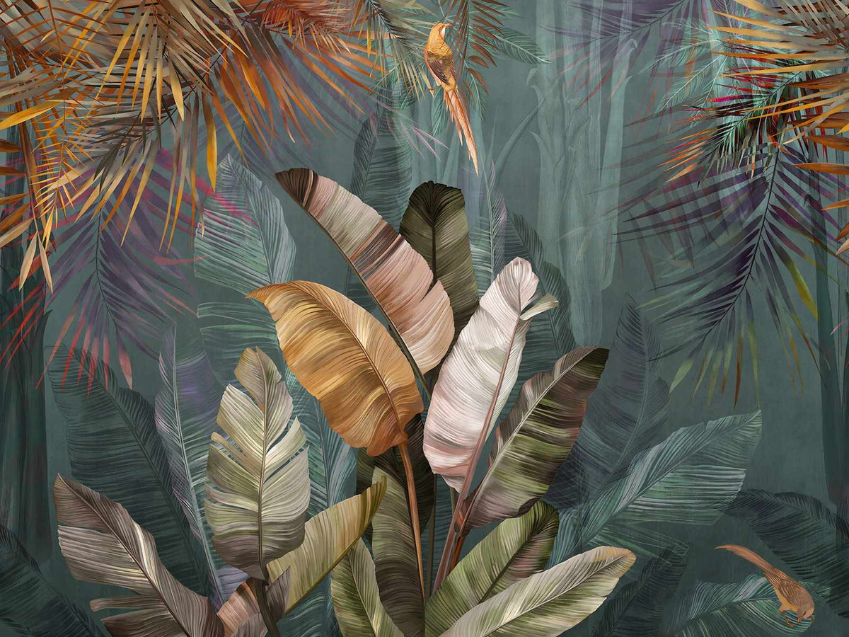 Big Tropical Leaves Living Room Mural in your room