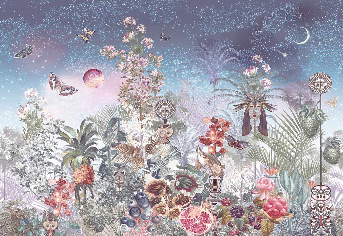 Mystic Garden Lunar Solar Flower Tapestry Mural in your room — zoomed