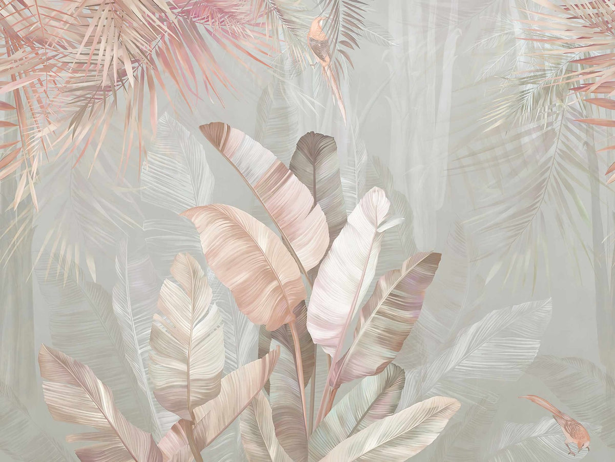 Pastel Palette Tropical Leaves Wall Mural in your room
