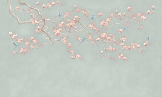 Emerald Echoes Chinoiserie Bird Wall Mural
