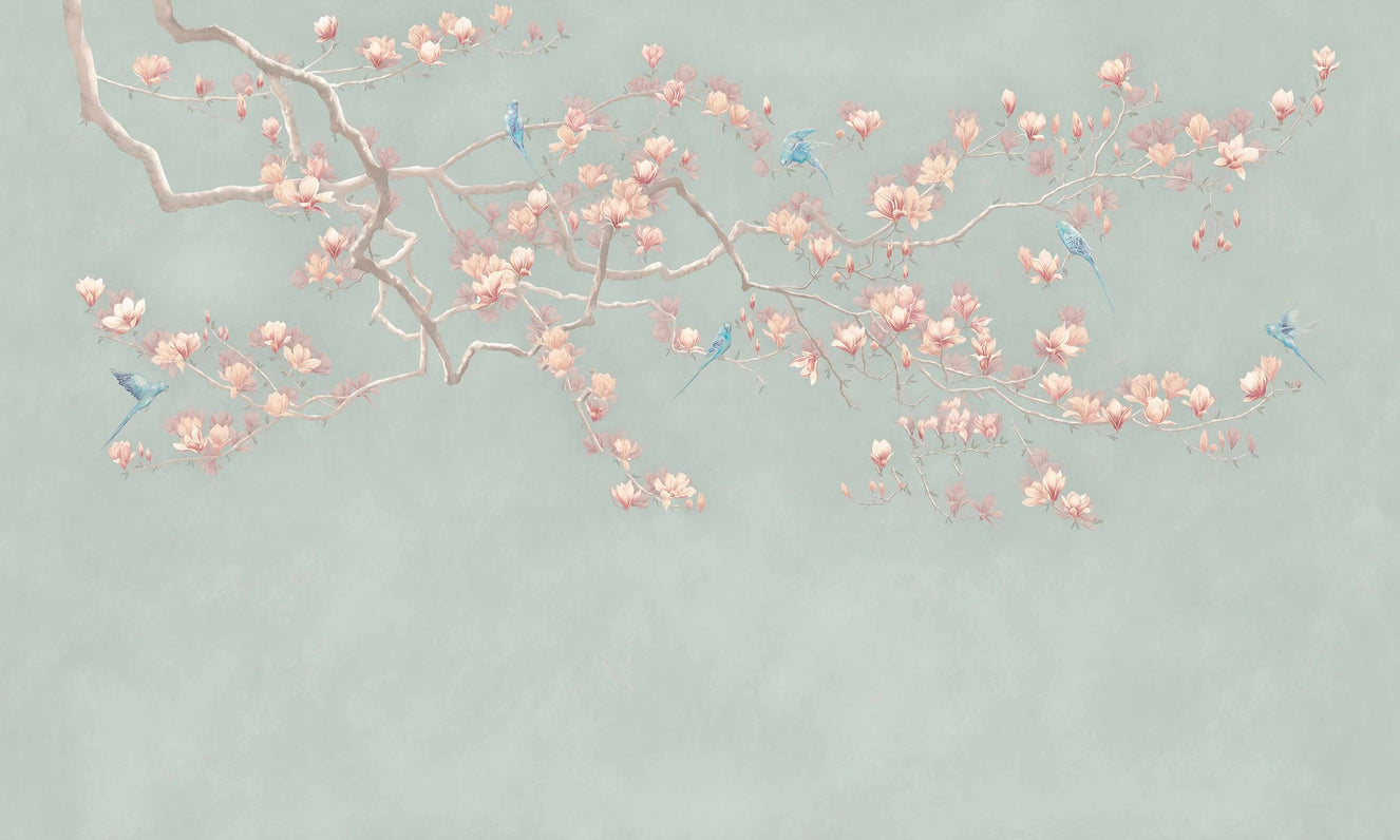Emerald Echoes Chinoiserie Bird Wall Mural