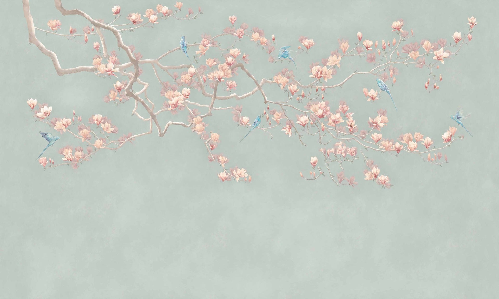 Emerald Echoes Chinoiserie Bird Wall Mural