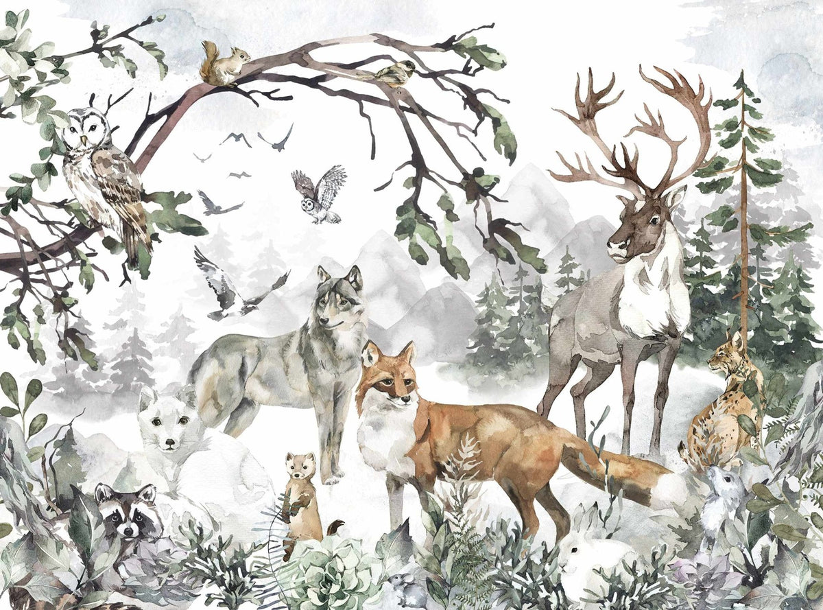 Serene Forest Friends Watercolor Wall Mural in your room