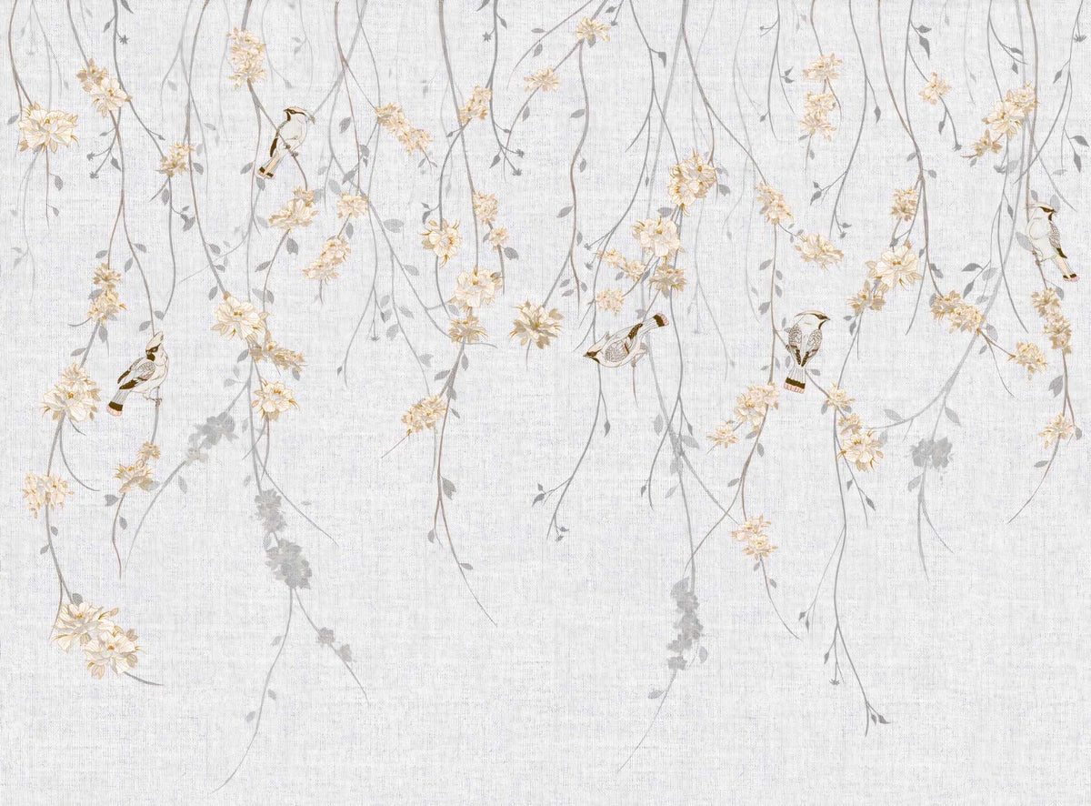 Avian Elegance Leafy Branch Wall Mural in your room