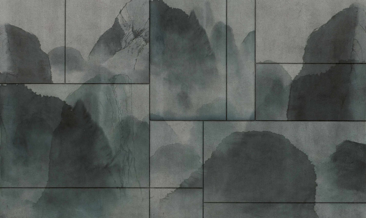 Elysian Dusty Green Nature-Inspired Abstract Landscape Mural in your room — zoomed