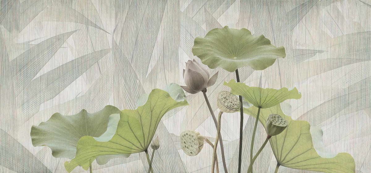 Green Haven Lotus Wallpaper Mural in your room — zoomed