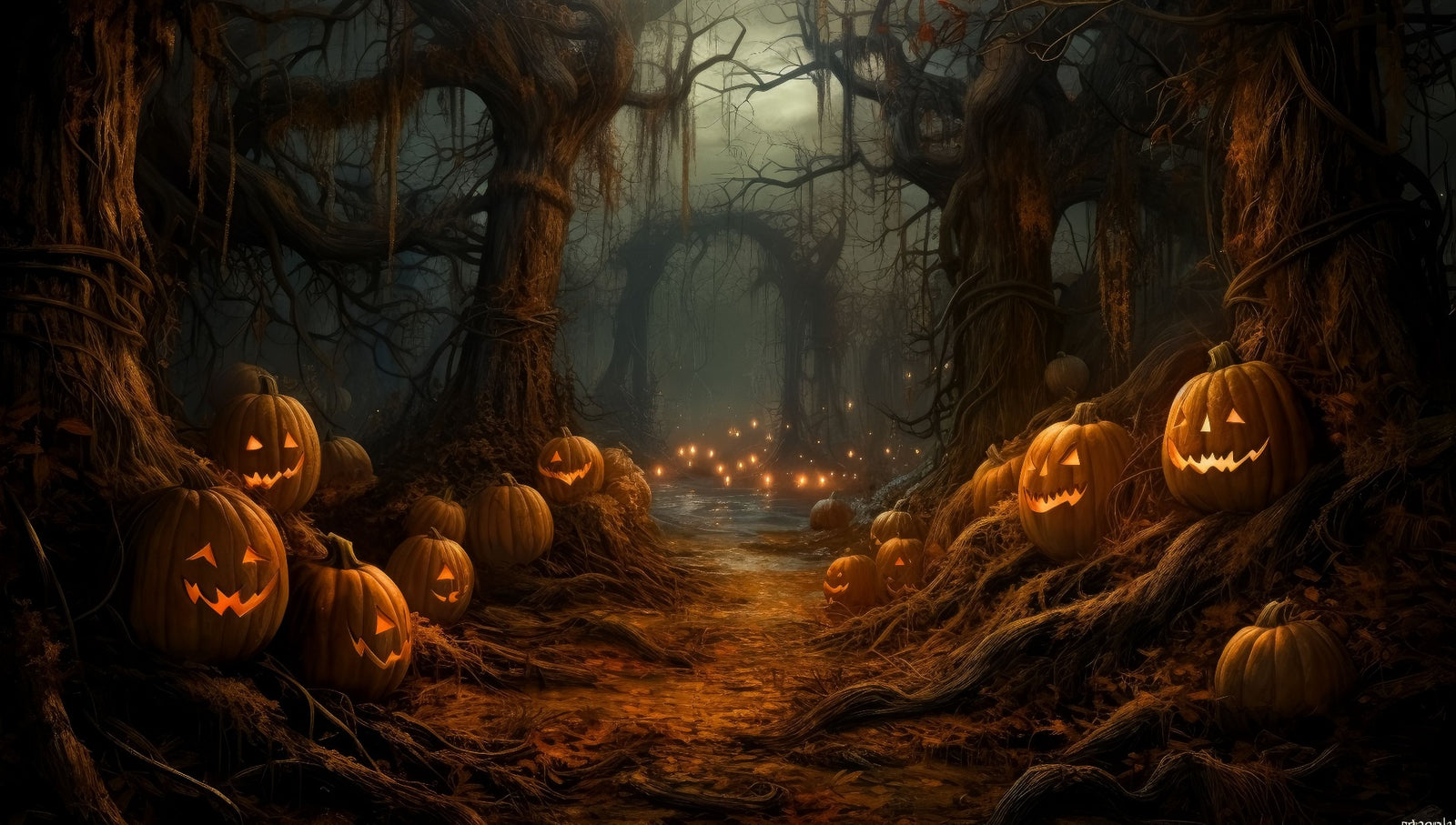 Eerie Pumpkin Forest Silhouette Wall Mural in your room