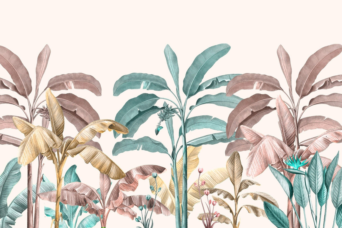 Watercolour Plantain Leaf Mural in your room — zoomed