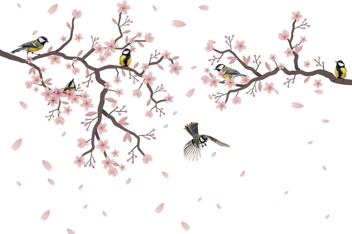 Sunset Titmouse Cherry Blossom Mural in your room
