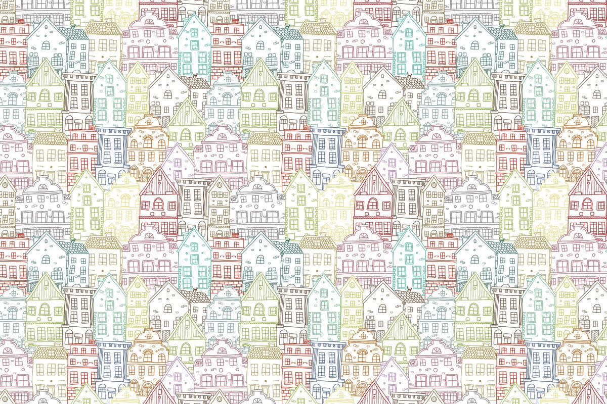 Kaleidoscope Townscape Wall Mural in your room — zoomed