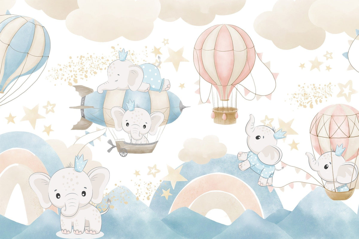 Baby Elephant Sky Adventure Mural in your room