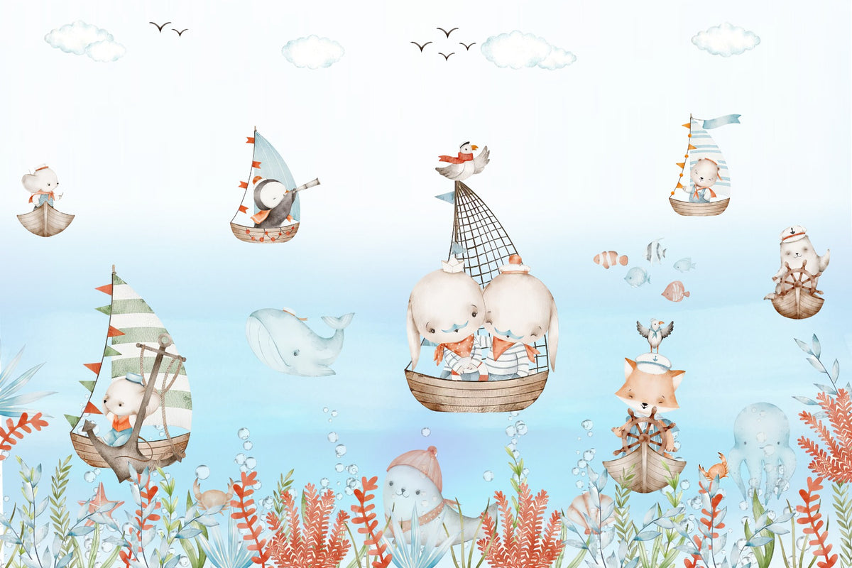 Nautical Nursery Voyage Wall Mural in your room — zoomed