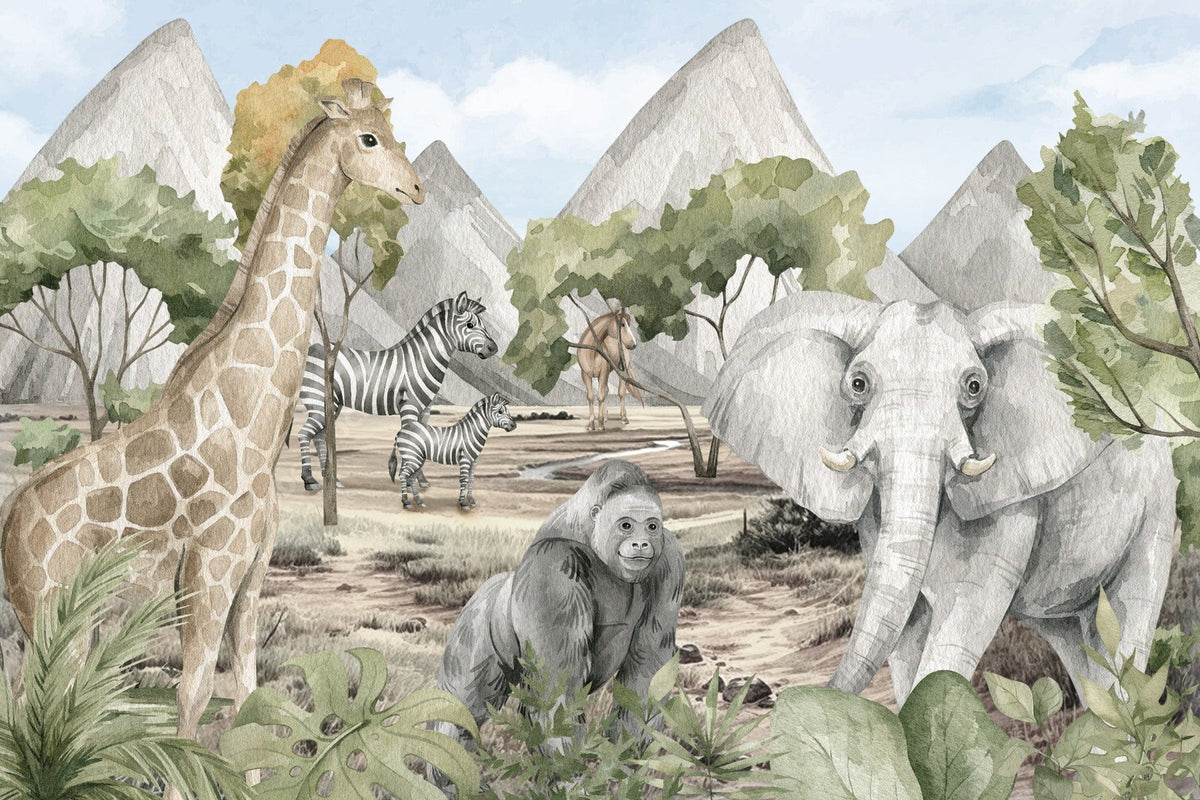 Savannah Serenity Wildlife Wall Mural in your room — zoomed