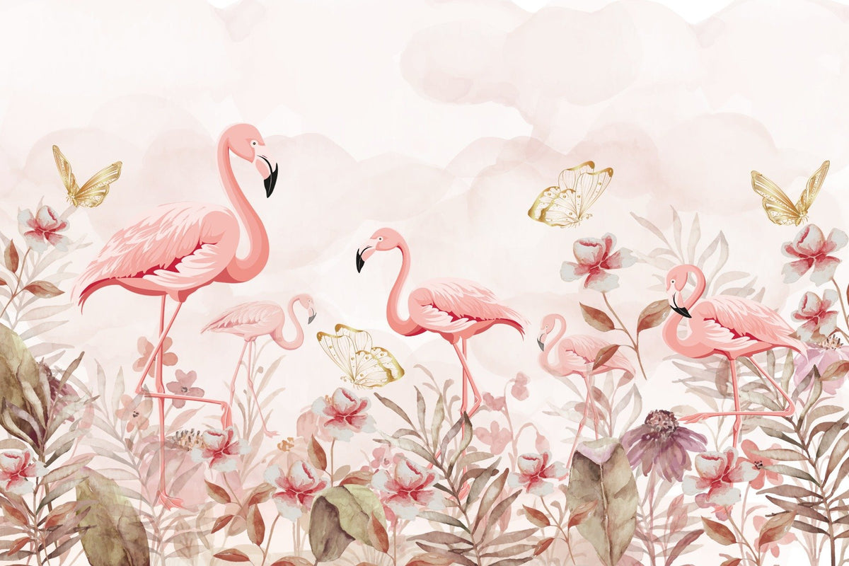 Flamingo Serenade Wallpaper Mural in your room — zoomed