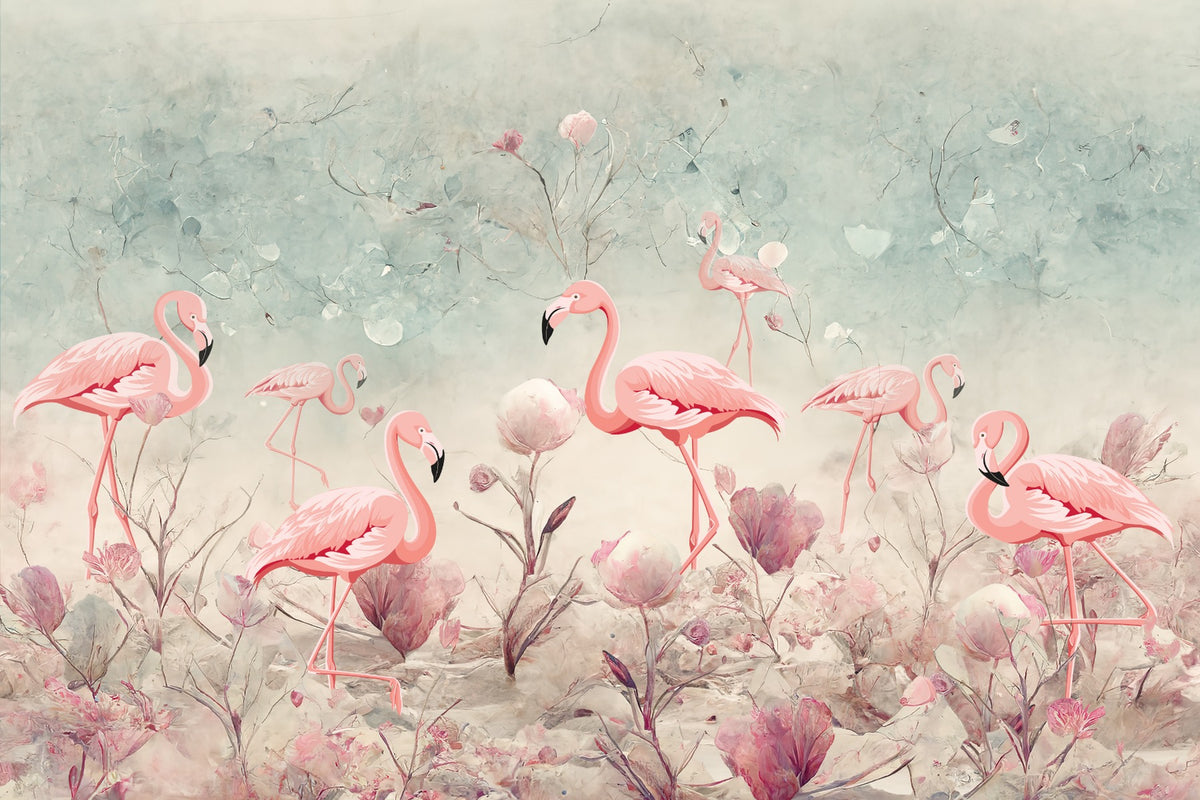 Mystic Flamingo Grove Wall Mural in your room — zoomed