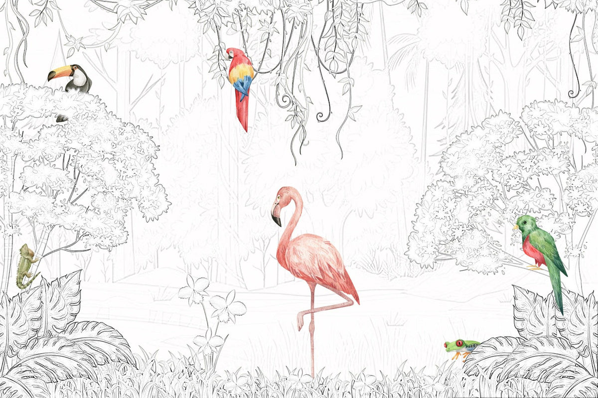 Tropical Aviary Sketch Wall Mural in your room