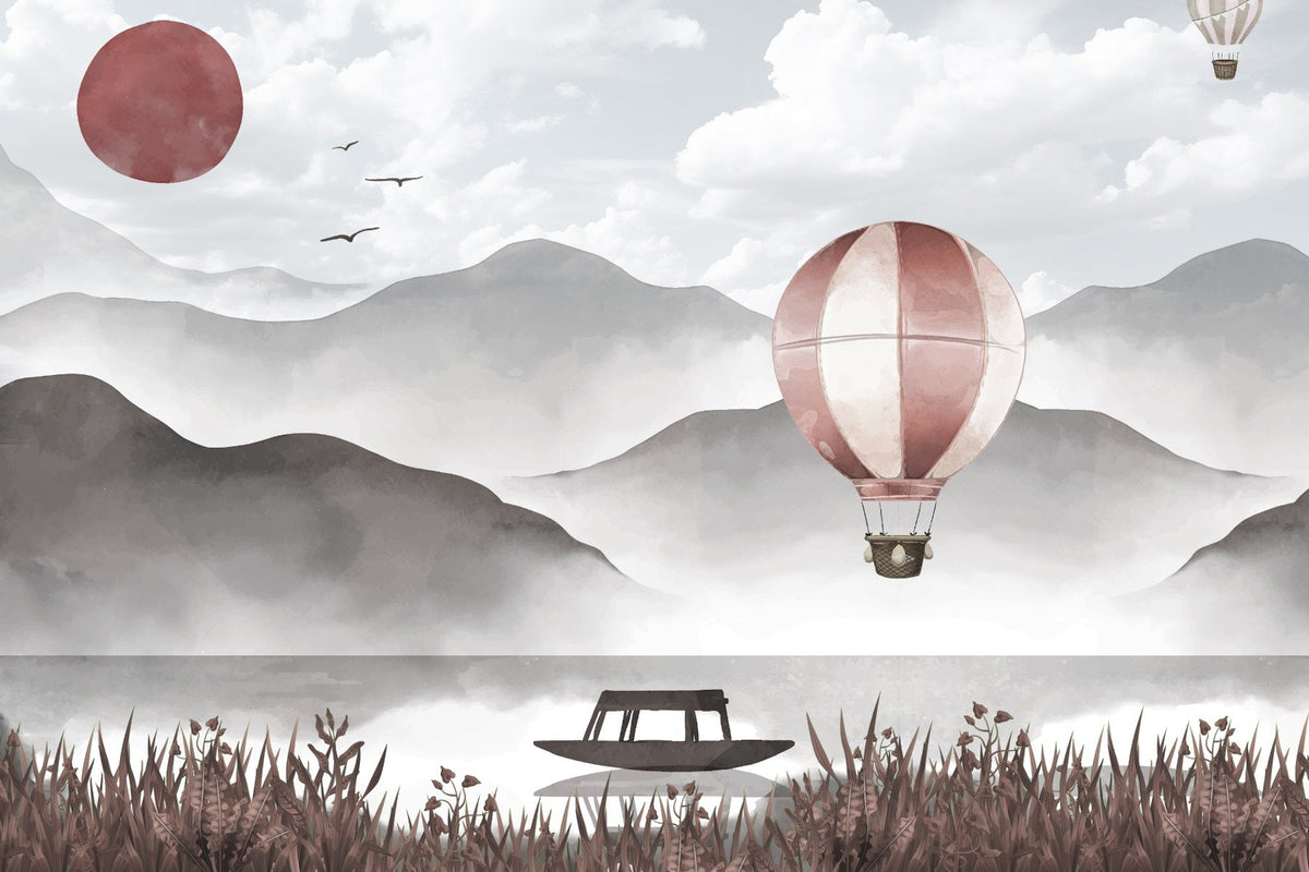Misty Peaks Hot Air Balloon Mural in your room