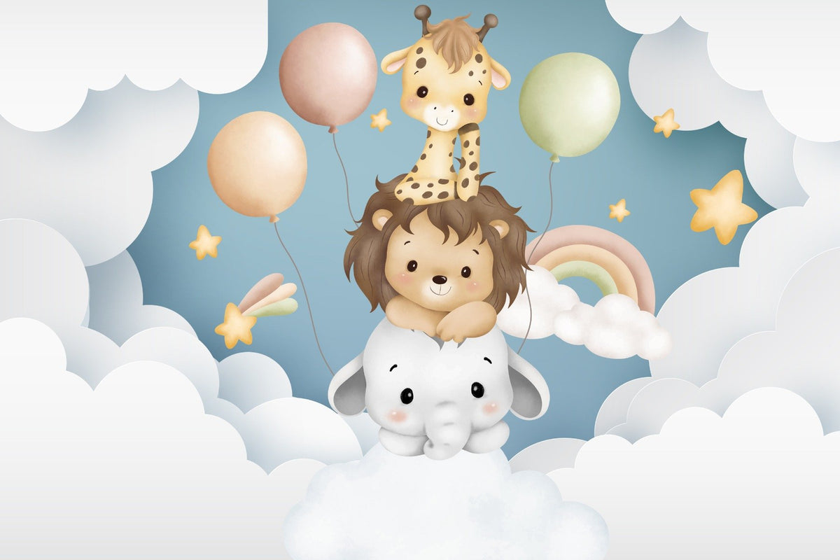 Baby Animal Balloon Fiesta Wall Mural in your room — zoomed