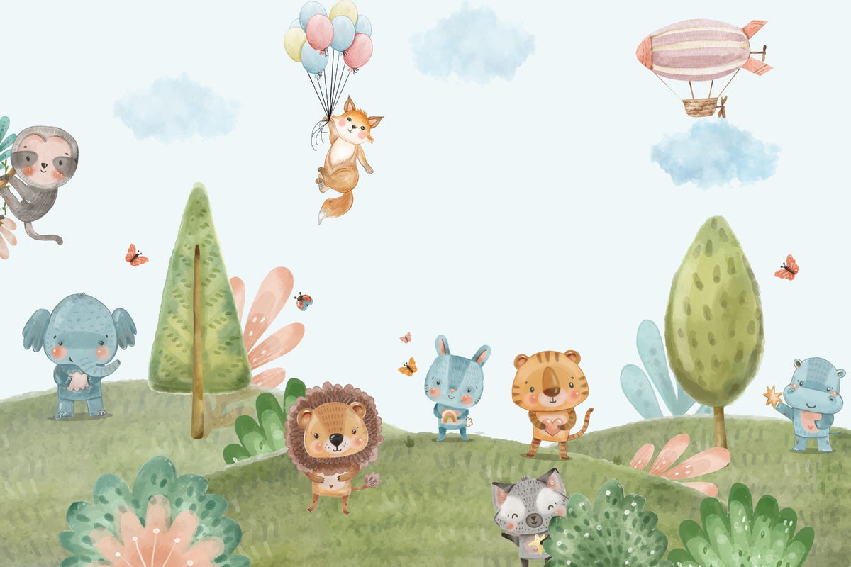 Jubilant Jungle Critters Wall Mural in your room — zoomed