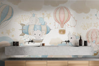 Whimsical elephant adventure wallpaper for kids' rooms