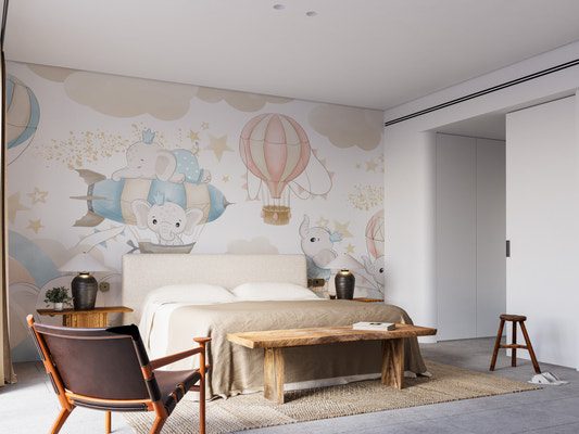 Baby Elephant Sky Adventure Mural