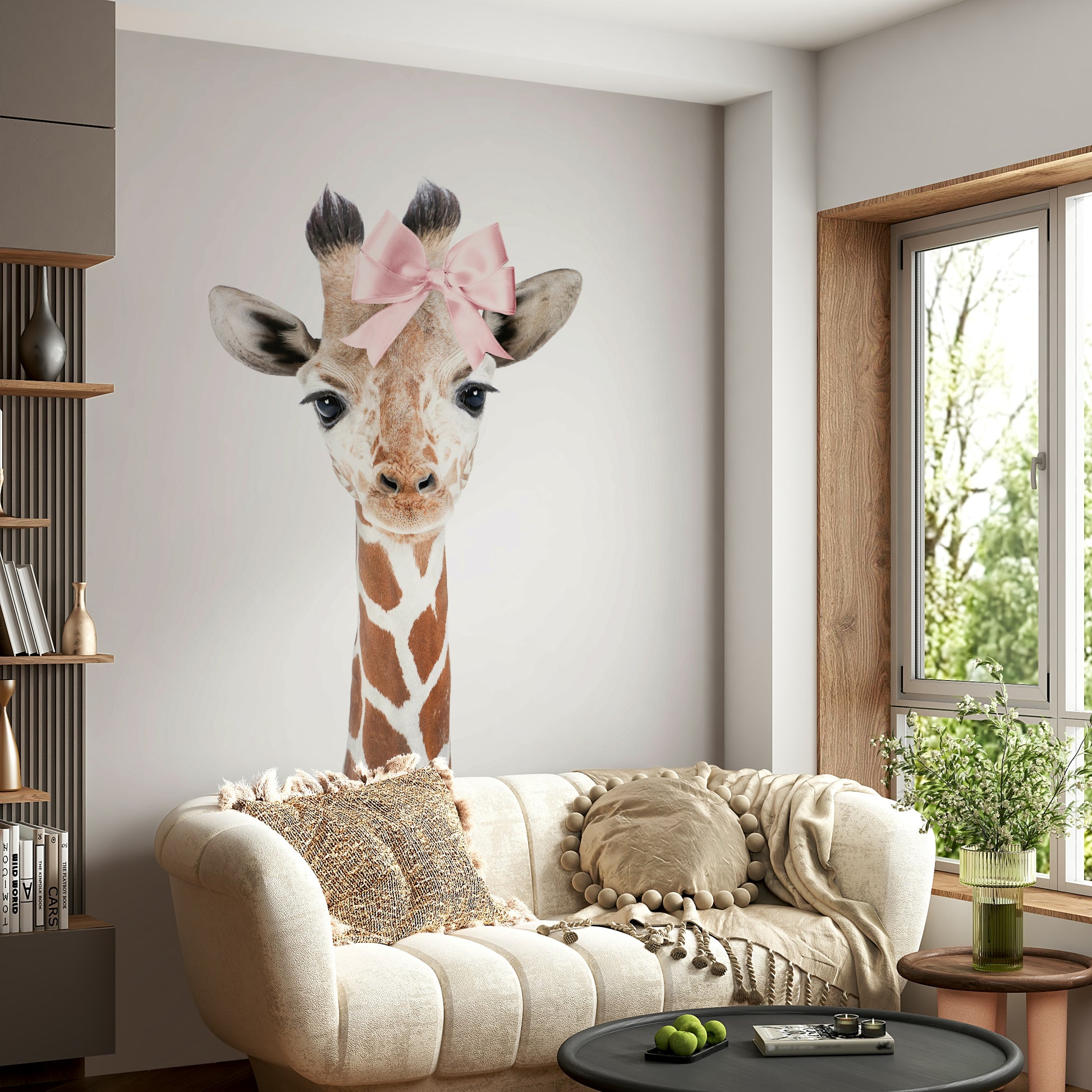 Cute baby giraffe bow design for nursery walls.