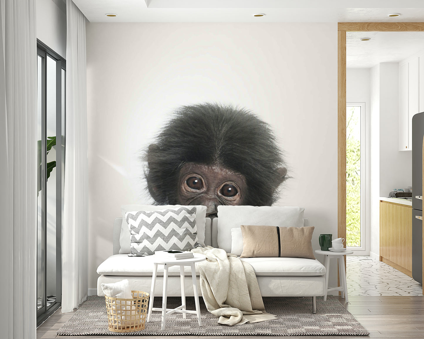 Adorable baby monkey wallpaper with jungle theme.