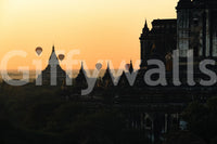 Magical Bagan Sunrise Wall Mural – Atmospheric depiction of early morning light, ancient temples, and floating balloons for a dreamy interior.