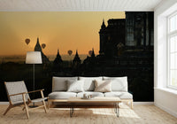 Bagan Landscape Wall Mural – Majestic mural showcasing the unique beauty of Myanmar’s Bagan with hot air balloons at dawn.