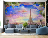 Balcony Eiffel Tower Pink Sunset Wallpaper Mural - Giffywalls
