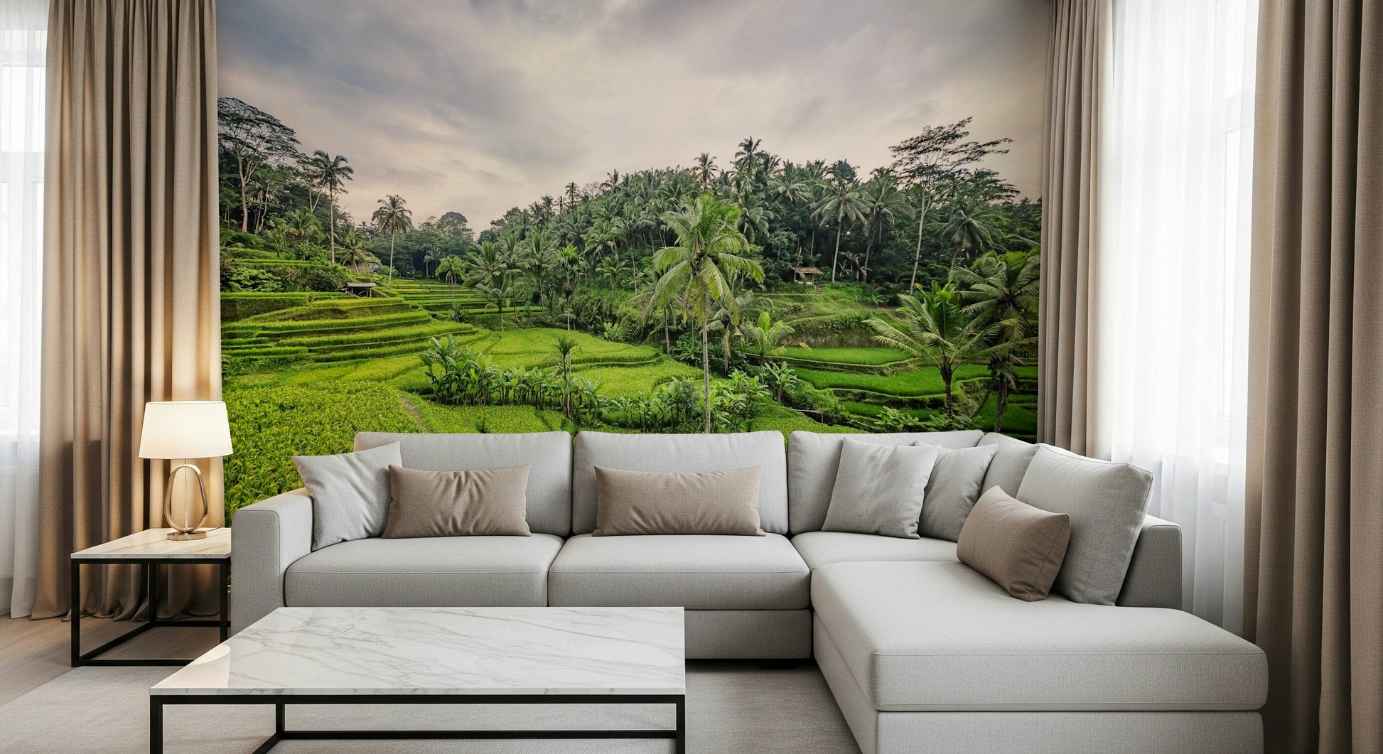 Outdoor scene Bali Rice Terraces decorative peel stick mural.