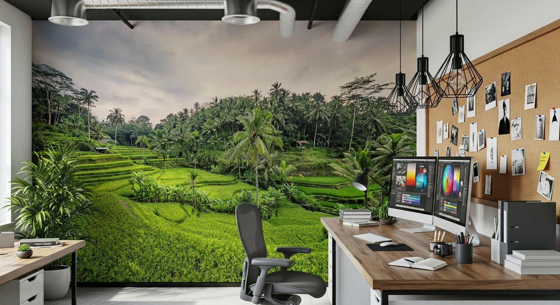 Calm Bali Rice Terraces scene permanent wallpaper product.