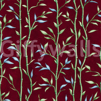 Bamboo leaf wallpaper with crimson tone and vertical pattern