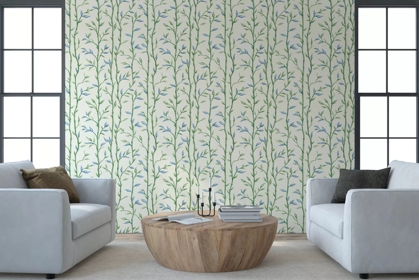 Bamboo wallpaper brings a neat natural look to a hallway wall