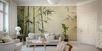 A wall mural of a bamboo forest.

