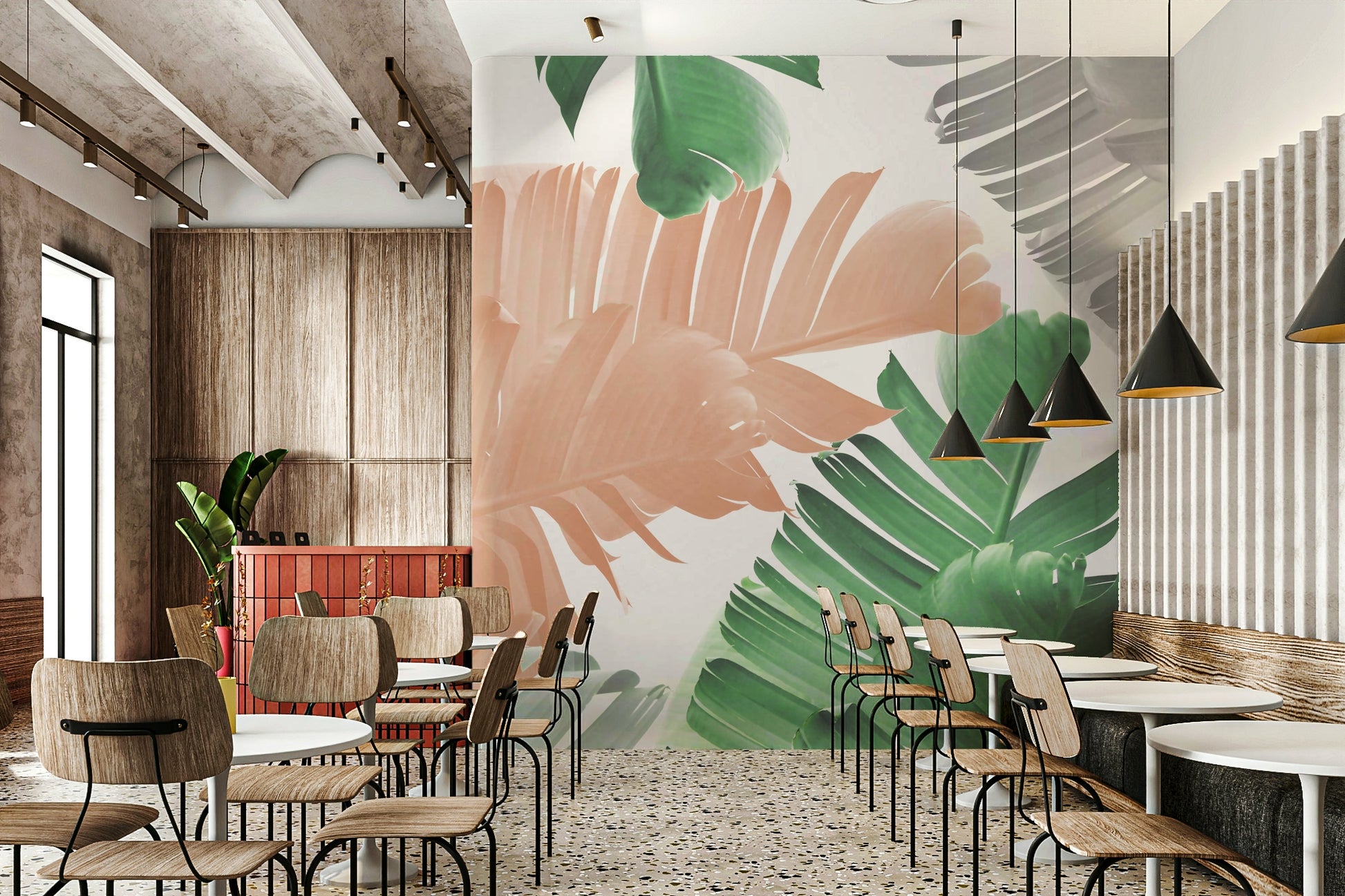 Tropical-themed wallpaper for walls with greenery


