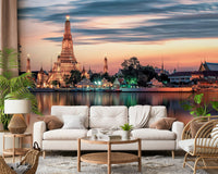 Serene glow Bangkok Dawn Reflection wall mural installation.