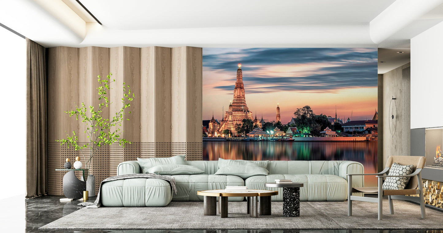 Wall mural featuring Bangkok Dawn Reflection waterway view.