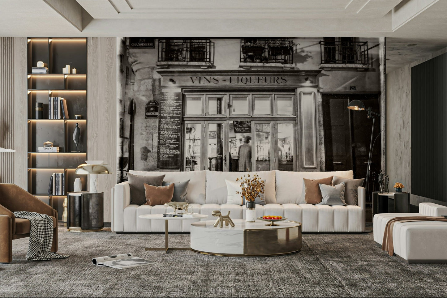 Cozy Parisian bar wallpaper mural for a sophisticated touch.

