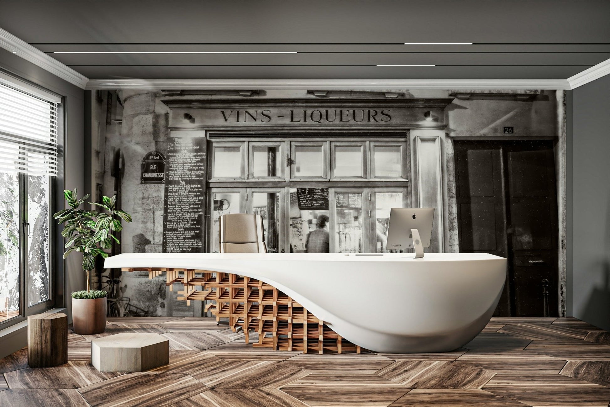 Parisian bar scene mural for a cozy, stylish room look.

