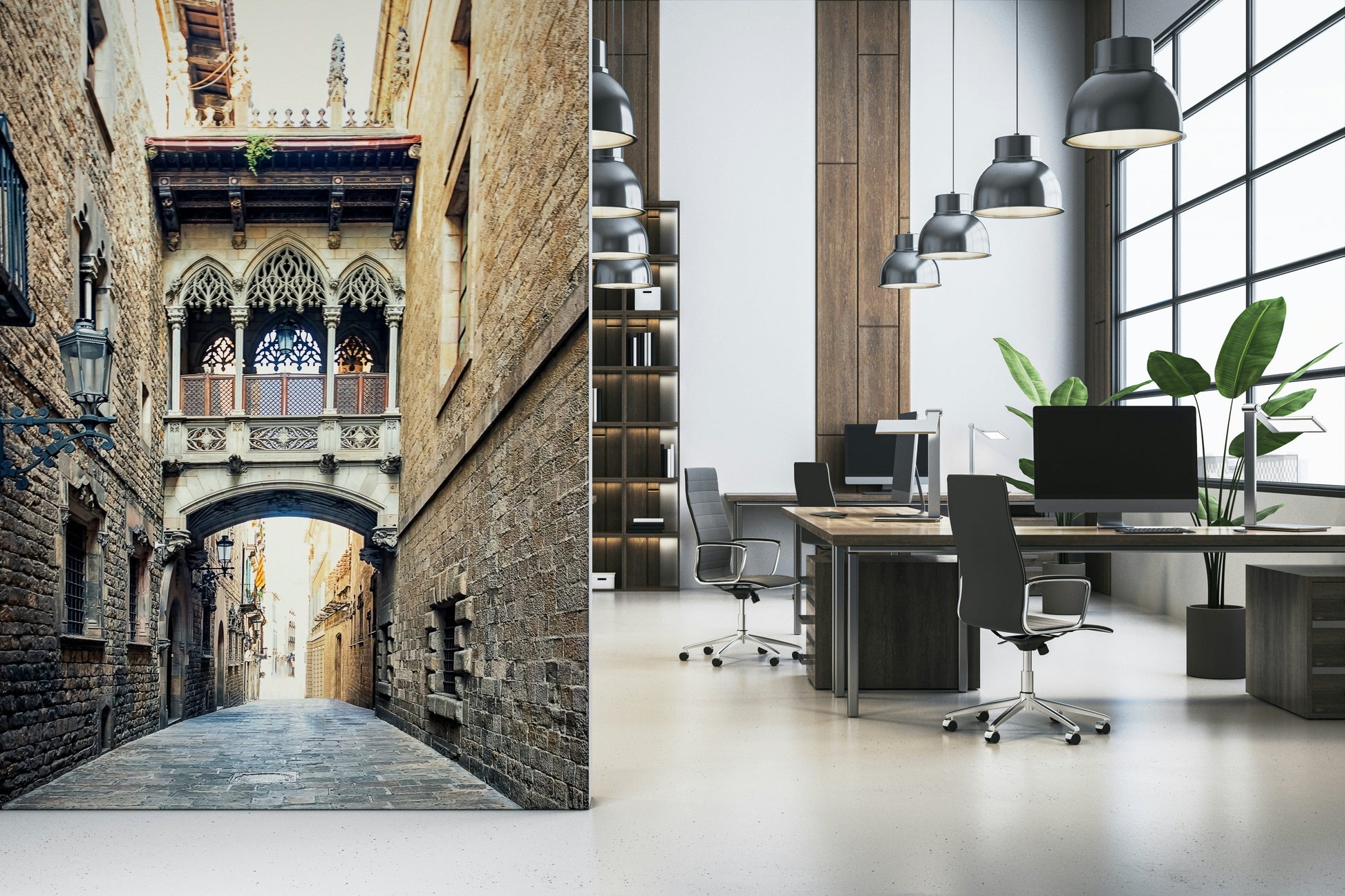 Ancient walkway Gothic Quarter Archway wall mural custom size available.