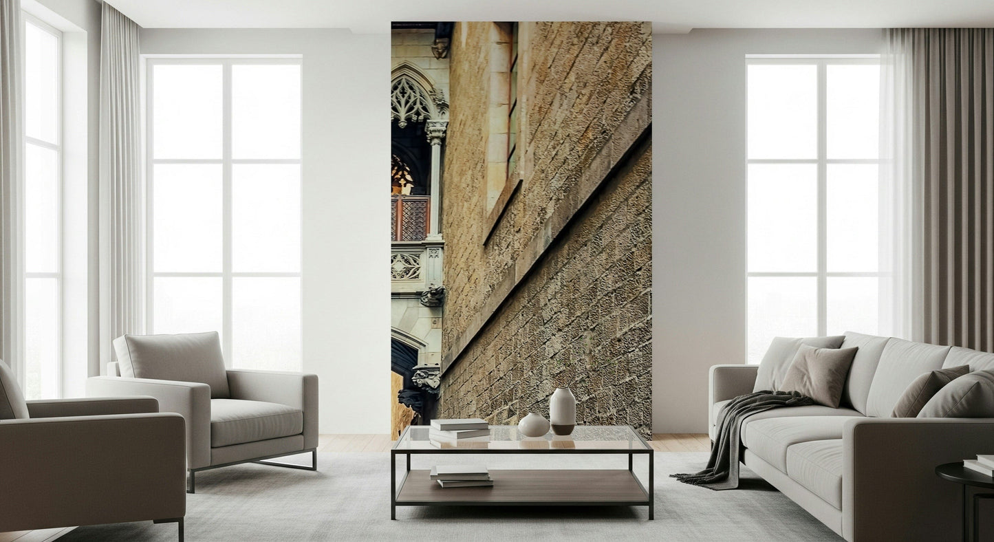 European street Gothic Quarter Archway mural vintage architectural view.