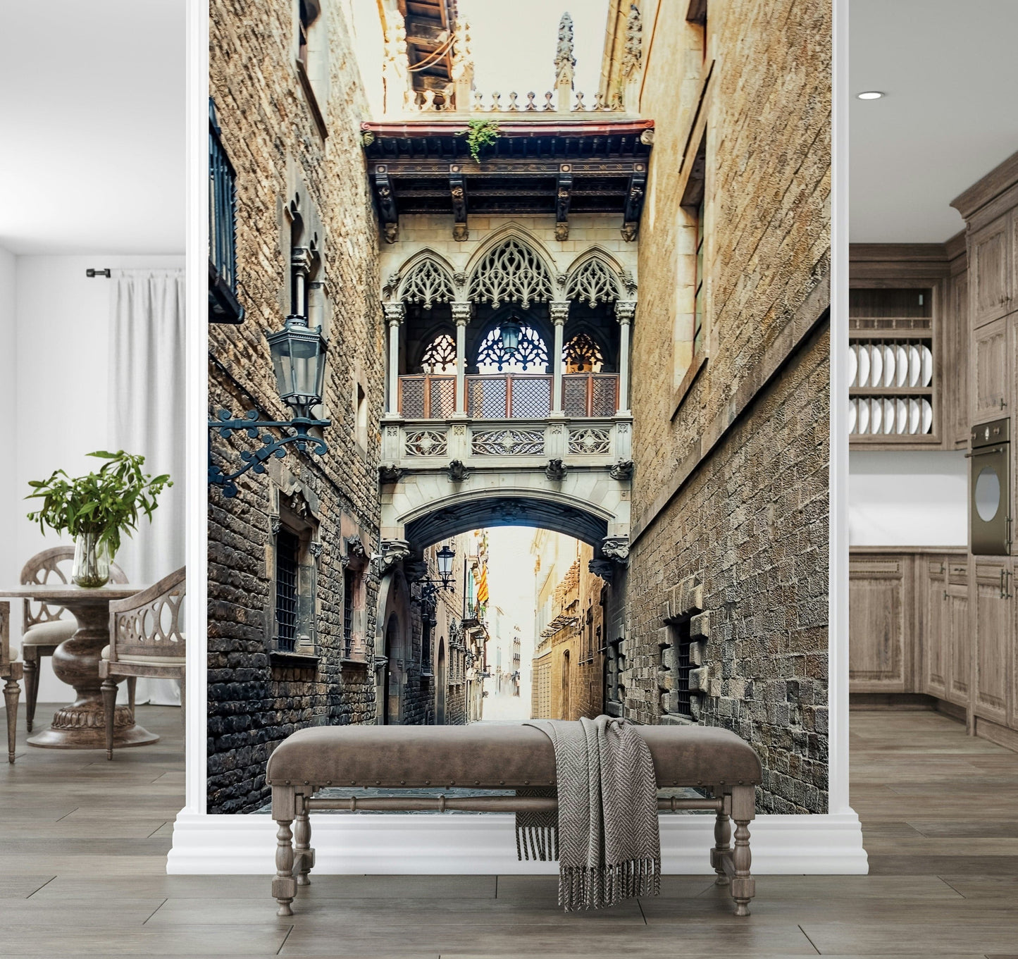 Historic bridge Gothic Quarter Archway decorative wall picture backdrop.