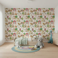 Cozy Barnyard Buddies peel and stick, nursery wall art, farmyard friends, happy scene.