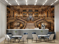 A peaceful rococo design mural on decorative wallpaper.

