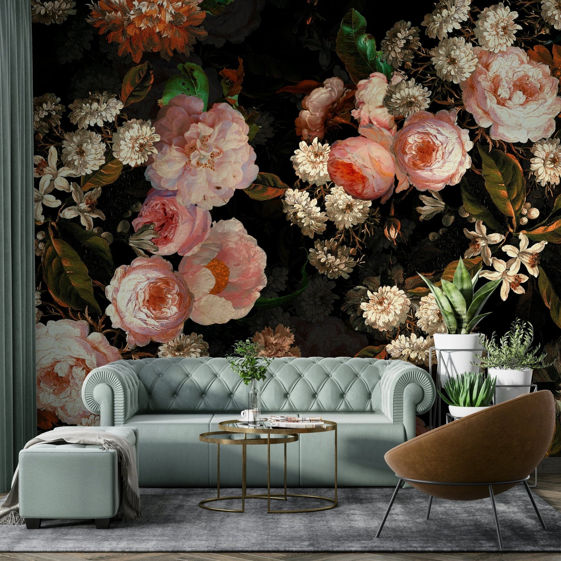 The mural extends across the entire wall, creating a dynamic backdrop.

